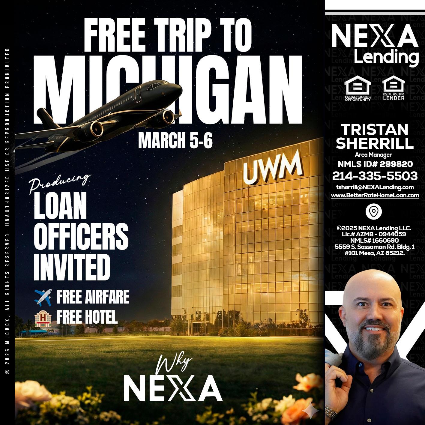 free Michigan trip - Tristan Sherrill -Branch Manager