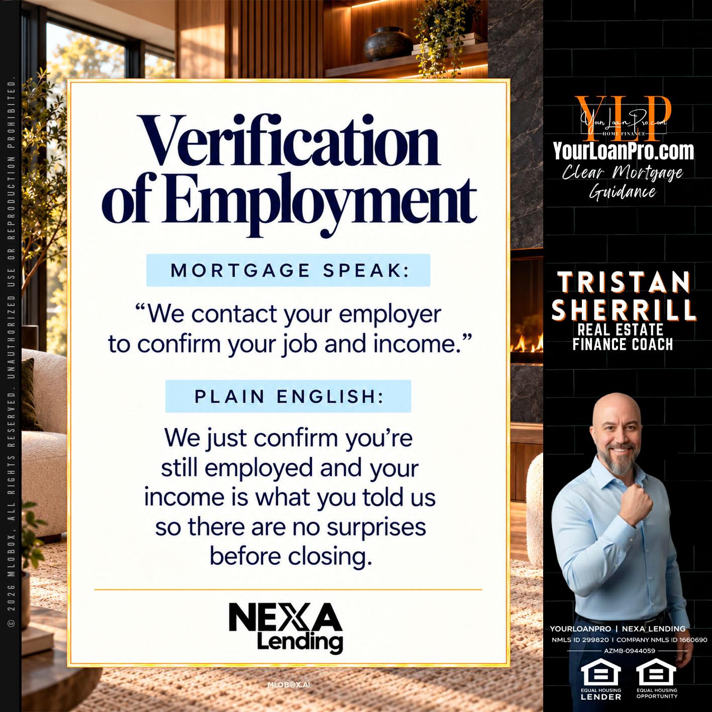 VERIFICATION OF EMPLOYMENT - Tristan Sherrill -Branch Manager